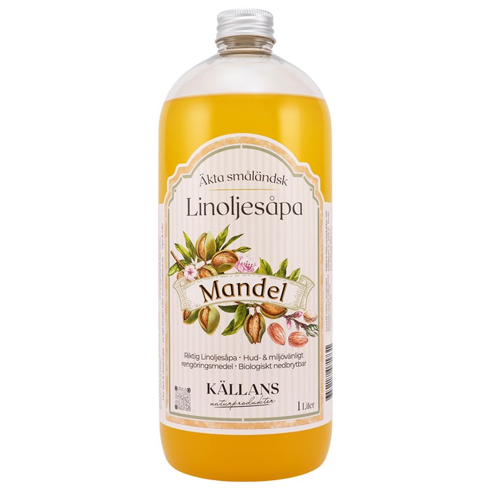Källans Naturprodukter Äkta Småländsk Linoljesåpa Mandel, 1 L