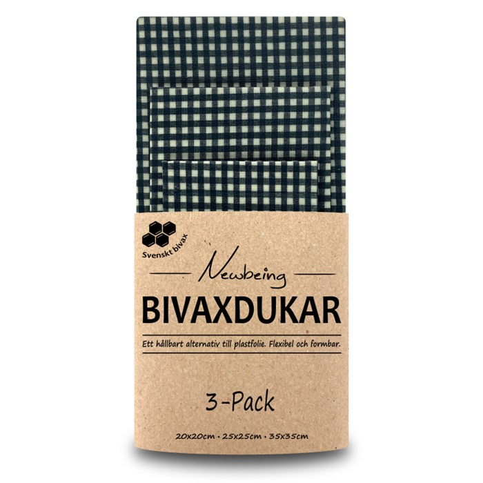 Newbeing Bivaxdukar Svart Ruta, 3 st