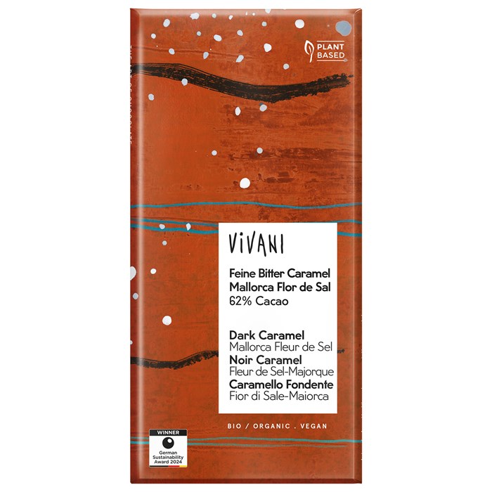Vivani Ekologisk Mörk Choklad 62% med Karamell & Havssalt, 80 g
