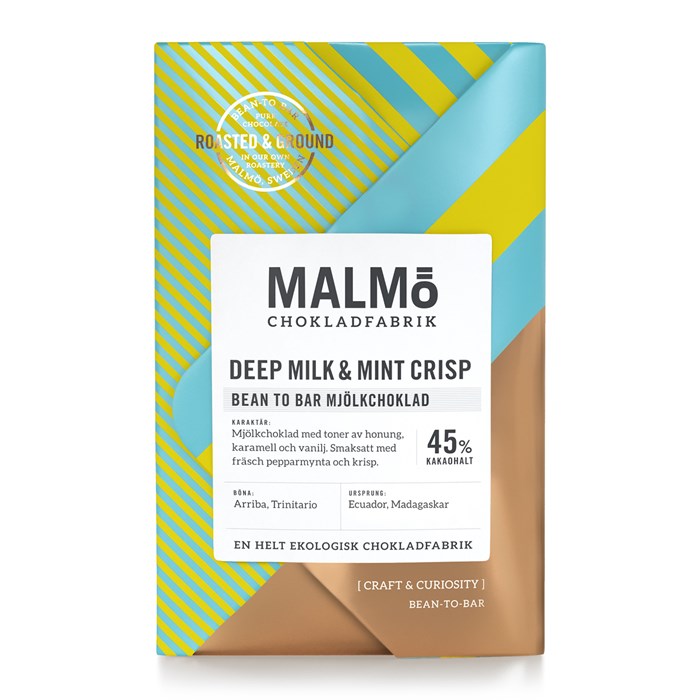 Malmö Chokladfabrik Craft Mjölkchoklad Deep Milk & Mint Crisp 45%, 58 g