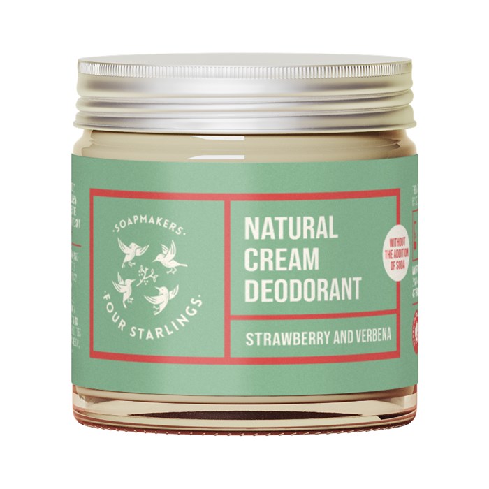 Four Starlings Natural Cream Deodorant Soda Free - Strawberry & Verbena, 60 ml