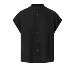 Knowledge Cotton Collar Stand Short Sleeve Linen Shirt Dam