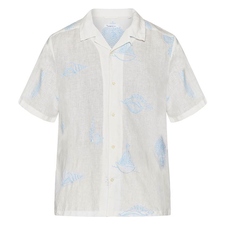 Knowledge Cotton Box Fit Short Sleeve Shirt With Embroidery Herr