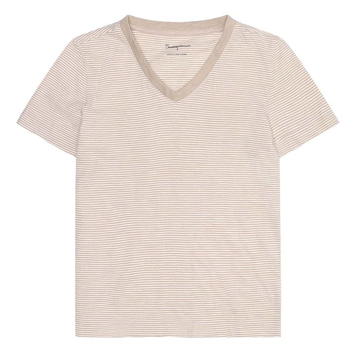 Knowledge Cotton V-neck Slub T-shirt Dam