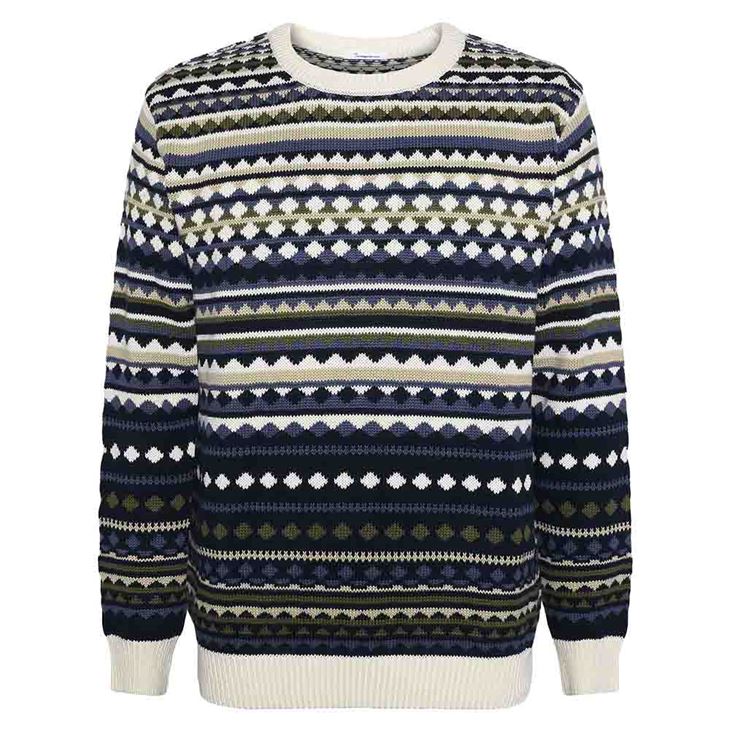 Knowledge Cotton Regular Jaquard Crew Neck Knit Herr