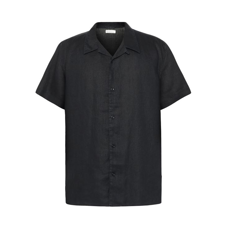 Knowledge Cotton Box Fit Short Sleeved Linen Shirt Herr