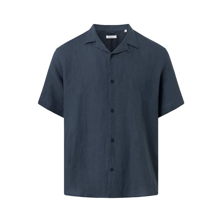 Knowledge Cotton Box Fit Short Sleeved Linen Shirt Herr