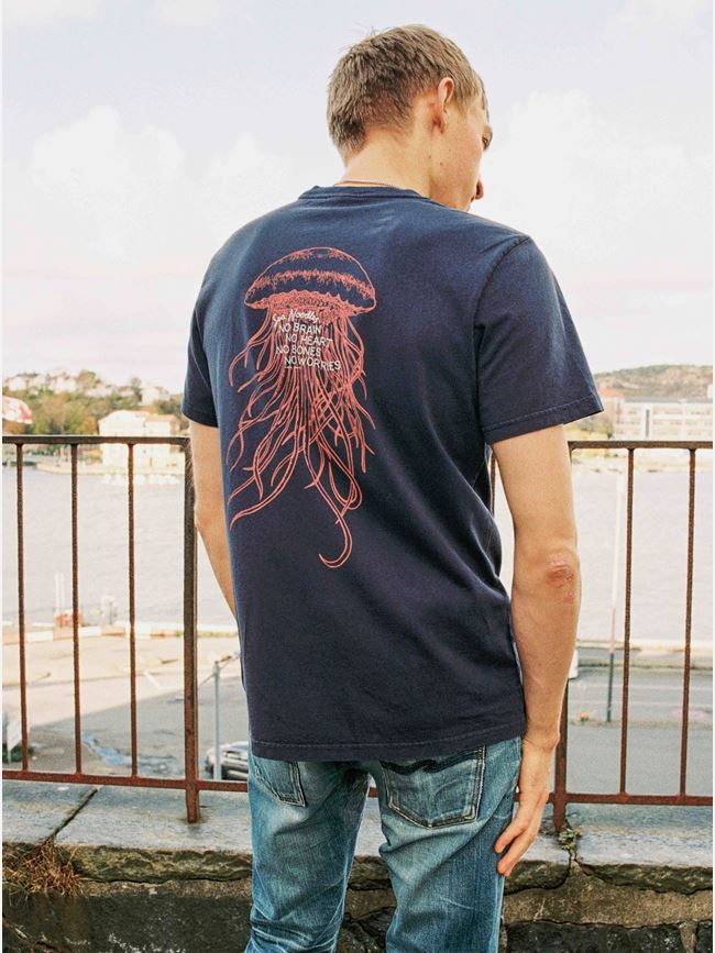 Nudie Jeans Roy Sea Noodles T-Shirt Dark Blue