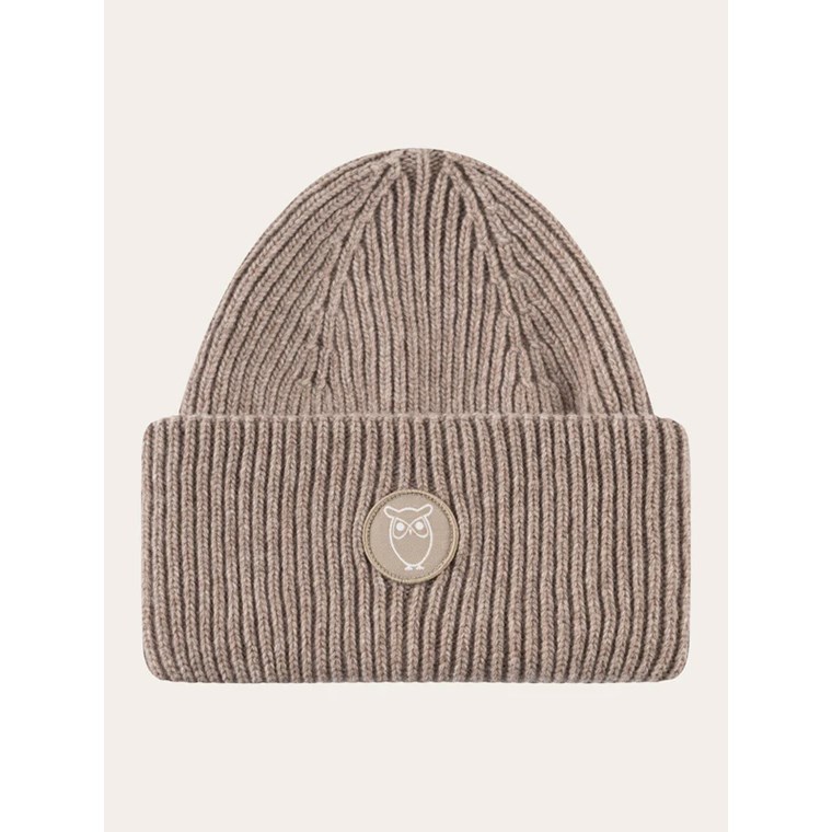 KnowledgeCotton Apparel Wool badge beanie Kelp Melange