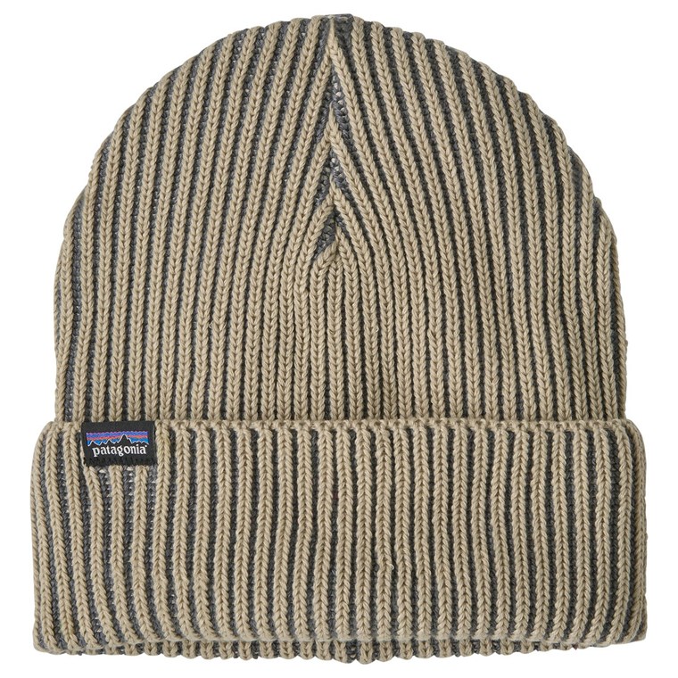 Patagonia Fishermans Rolled Beanie Contrast Stripe: Weathered Stone