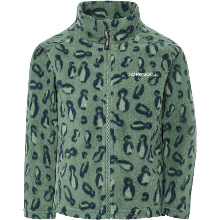Didriksons Monte Printed Kids' Full-Zip Penguino Green