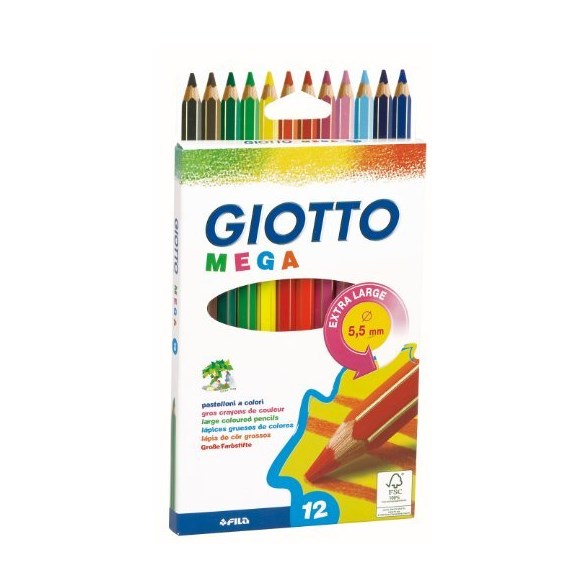 Giotto Mega, 12 large coloured pencils