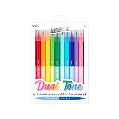Dual tone double ended brush markers, 12 st (24 färger)