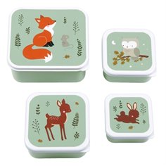 A little lovely company Lunch & snack box set 4 delar, forest friends grön