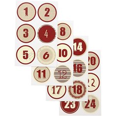 Kalendersiffror 1-24 röd till adventskalender (dia 4 cm)