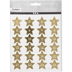 Kalendersiffror 1-24 guldstjärnor (ca 3 cm)