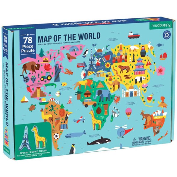 Geographic puzzle map of the world, 78 pcs