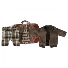 Maileg Knitted jacket, pants and tie in suitcase, grandpa mouse