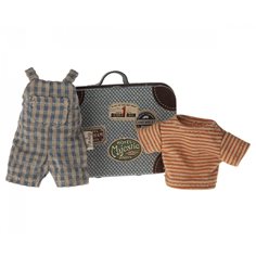 Maileg Knitted overalls and shirt in suitcase, big brother mouse