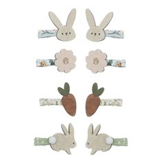 8 hair clips, mini bunny and flower easter
