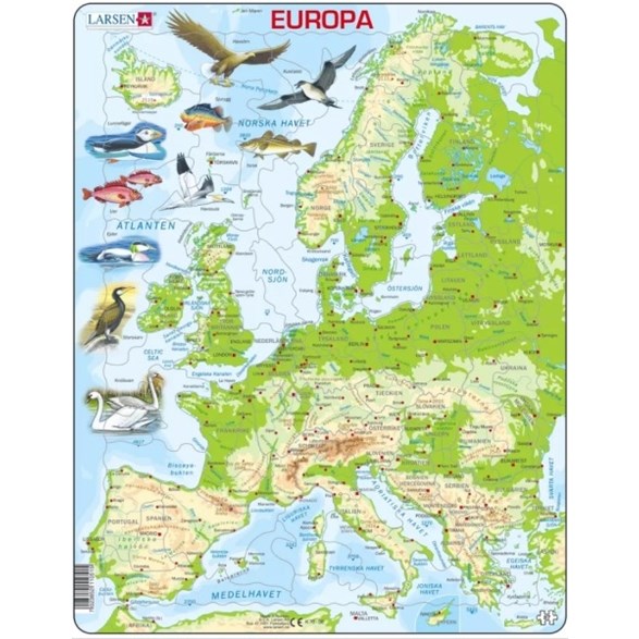 Larsen Pussel 87 bitar, karta Europa topografisk