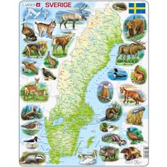 Larsen Pussel 71 bitar, karta Sverige och delar av vårt djurliv