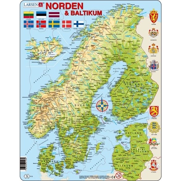 Larsen Pussel 75 bitar, karta Norden och Baltikum