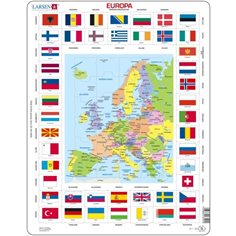 Pussel 70 bitar, karta Europa med flaggor