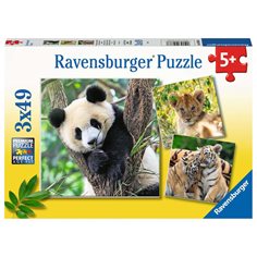 Ravensburger Pussel 3 x 49 bitar, panda, lion and tiger