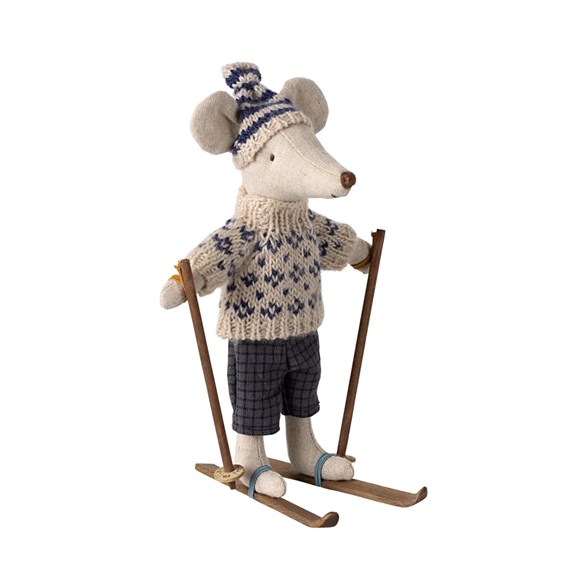 Maileg Winter mouse with ski set, dad blue