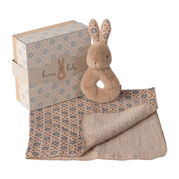 Maileg Rabbit rattle set, cream peach