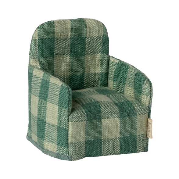 Maileg Folding chair mouse, green check