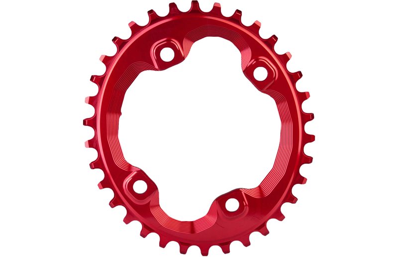Drev AbsoluteBlack Oval 96 bcd Shimano XT M8000/SLX M7000/MT700 asymmetrisk 9-12 gear 34T rød