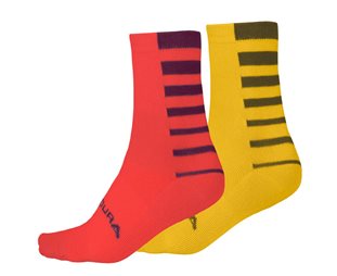 Endura Cykelstrumpor Coolmax Stripe Socks 2-Pack POMEGRANATE
