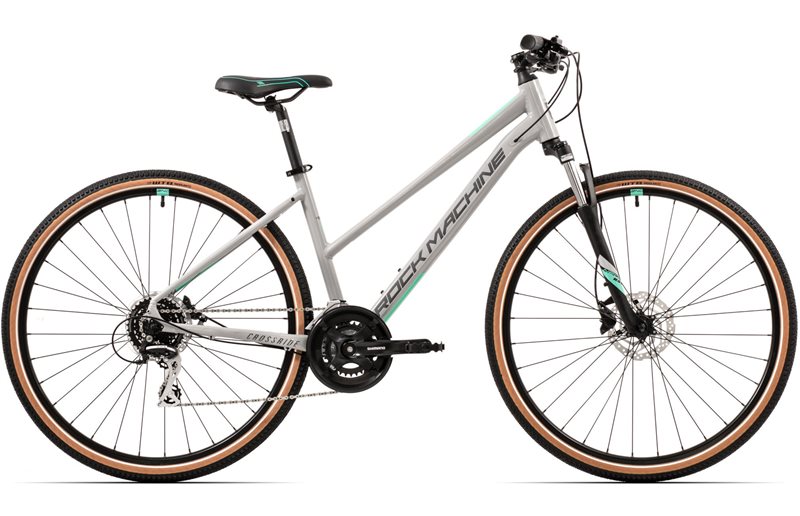 Naisten hybridipyörä Rock Machine Crossride 300 Kiiltävä Harmaa/Harmaa/Mint