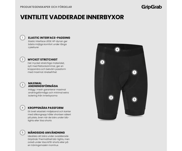 Cykelbyxor GripGrab PACR Padded Liner Black | Cykloteket.se