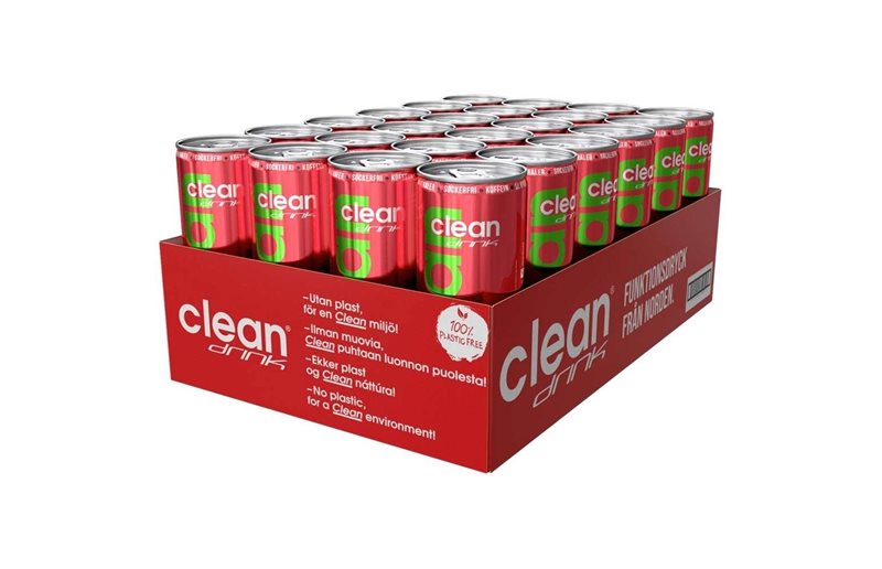 24 x Clean Drink Energidrikk BCAA Flak Koffeinfri - Kiwi/Smultron Koffeinfri