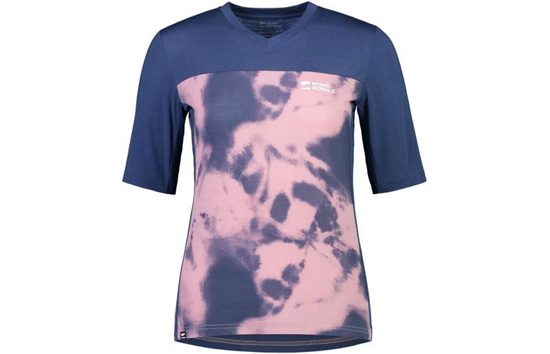 Mons Royale Naisten pyöräilypaita Redwood Enduro VT SS Shirt Women Denim Tie Dye