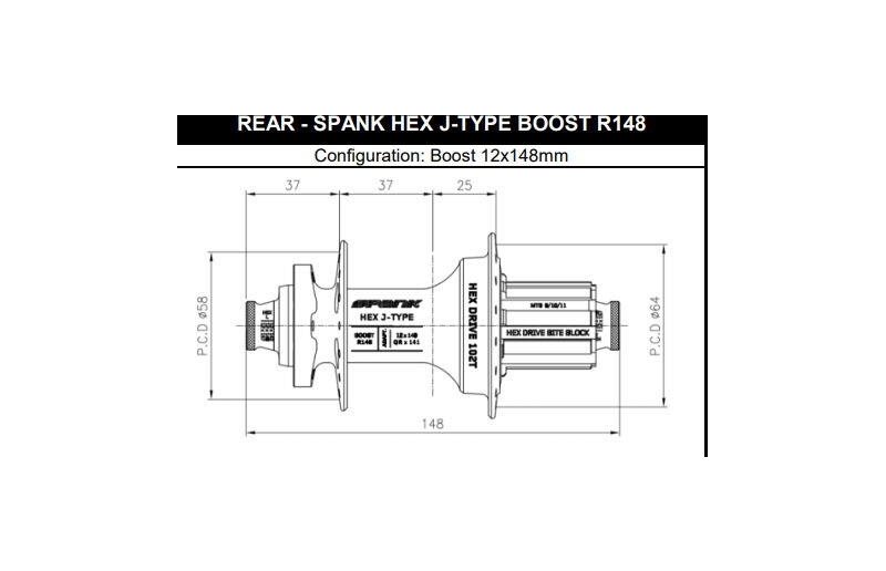 Spank Hex Drive 102T Rear Hub 12x148mm E-Plus Shimano HG Blue