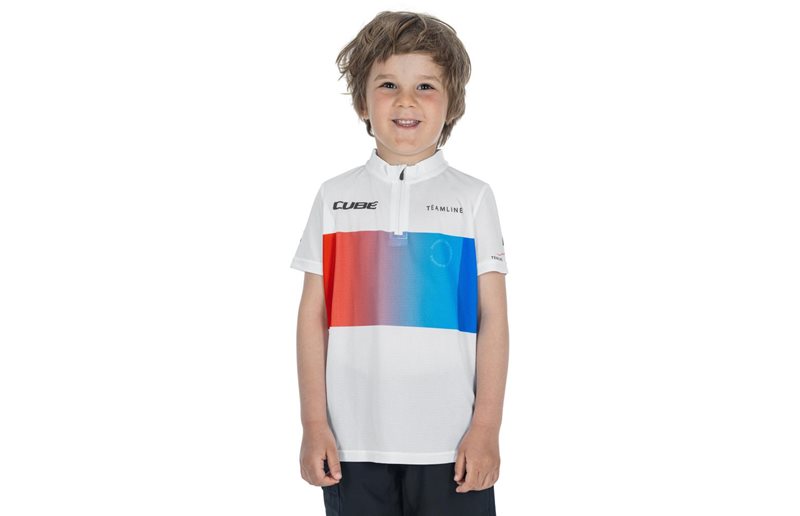 Cube Lasten pyöräilypaita Teamline Rookie SS Jersey Kids Whitenbluenred