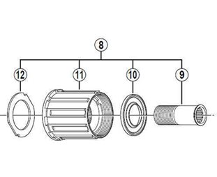 Shimano Vapaaratasrunko Fh-M595, Mukana Pultti/Aluslevy/Pölysuojus