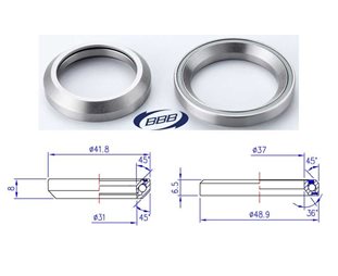 BBB Lager 41.8 mm 45° x 45°/48.9 mm 36° x 45°, 1 set