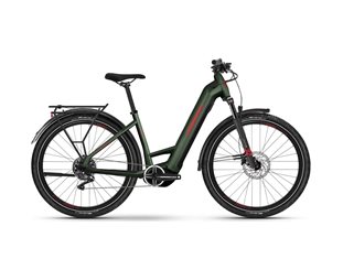 Naisten sähköpyörä HAIBIKE Trekking 5 Low Olive/Red Gloss