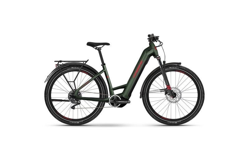 Naisten sähköpyörä HAIBIKE Trekking 5 Low Olive/Red Gloss