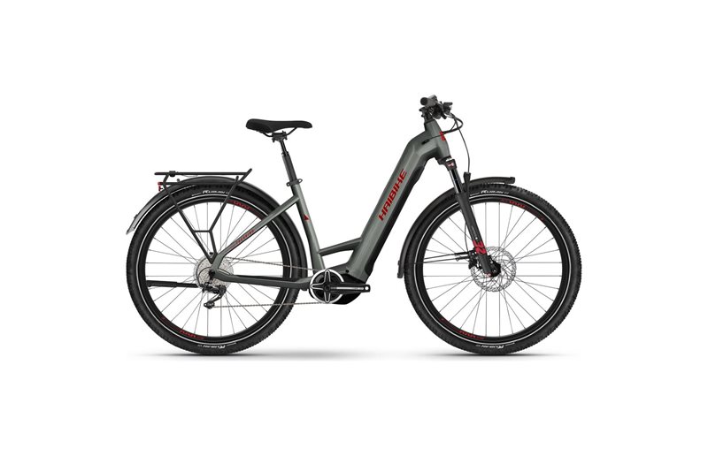 Naisten sähköpyörä HAIBIKE Trekking 5 Low Olive/Red Gloss