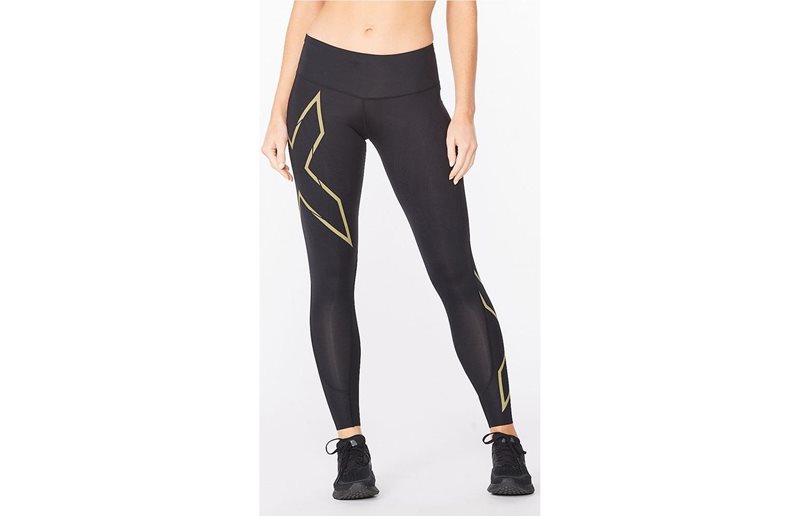 2XU Juoksuhousut Light Speed Mid-Rise Compression Tights Naisten Black/Gold Reflective