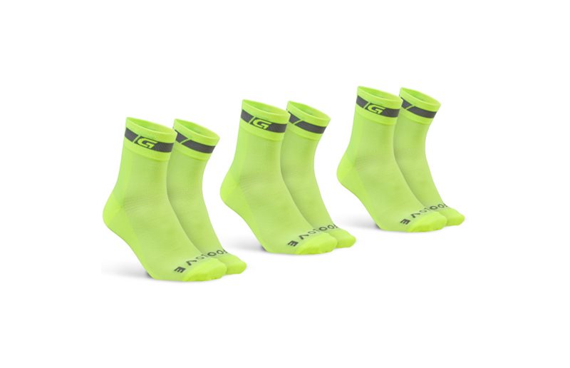 GripGrab Classic Regular Cut Kesäpyöräilysukat 3-Pack Yellow Hi-Vis