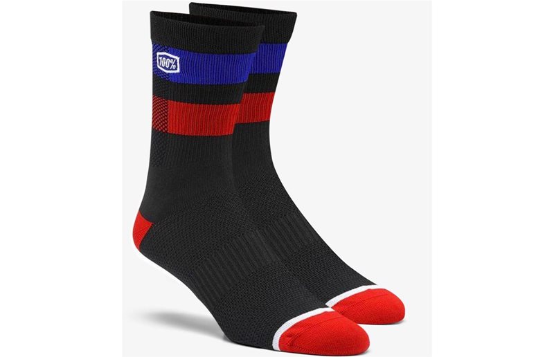 100% Cykelstrumpor Flow Socks Svart/Blå/Röd