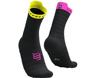 Compressport Pro Racing Socks v4.0 Ultralight Run High Black/Safe Yellow/Neo Pink