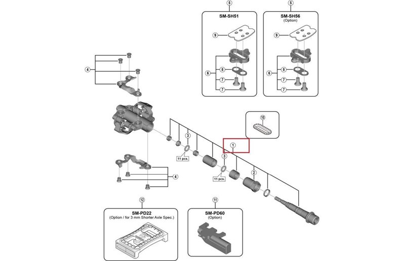 Polkimen akseli Shimano Pedal Axle Left for XTR M9100